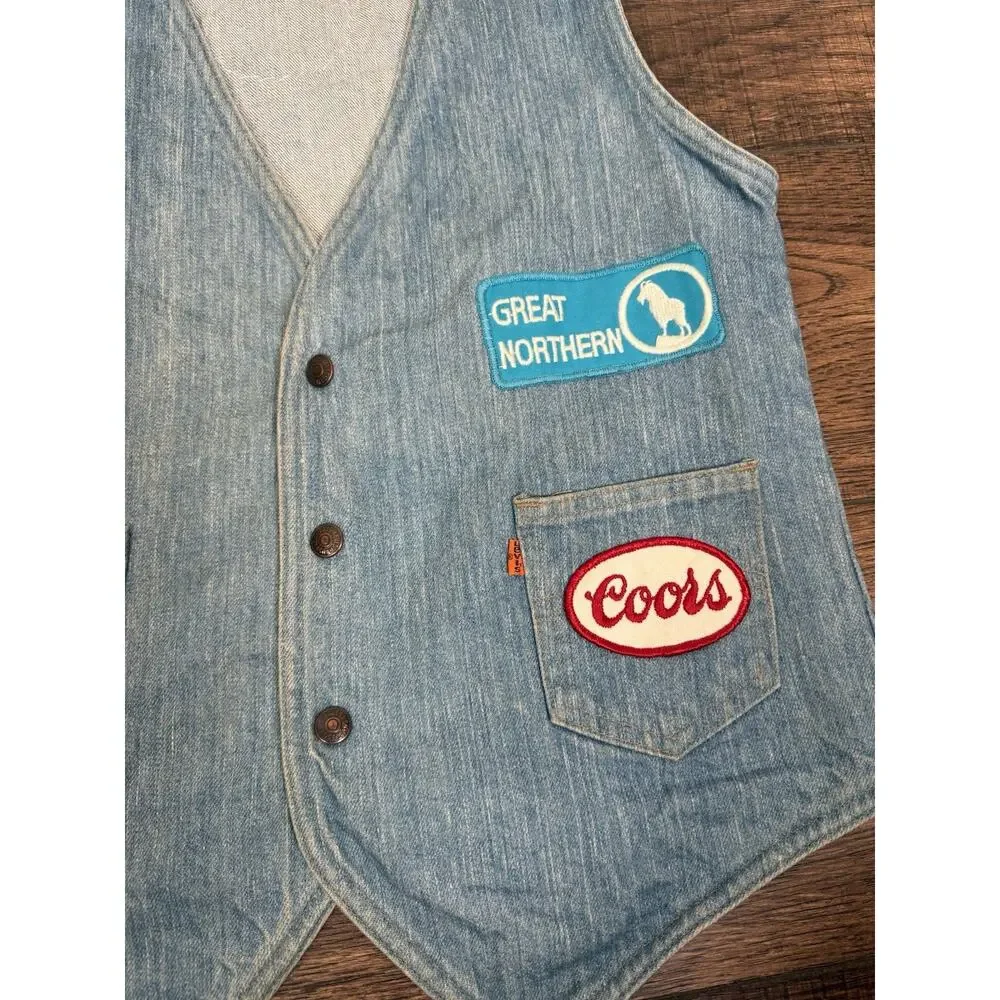 Vintage Levi's Orange Tab Medium Denim Jean Vest 70s 80’s Western Biker Patches